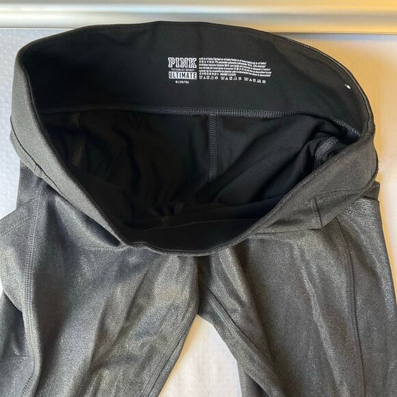 PINK Victoria’s Secret Women Leggings size M Gray Full Length Glossy Glitter - Picture 9 of 10